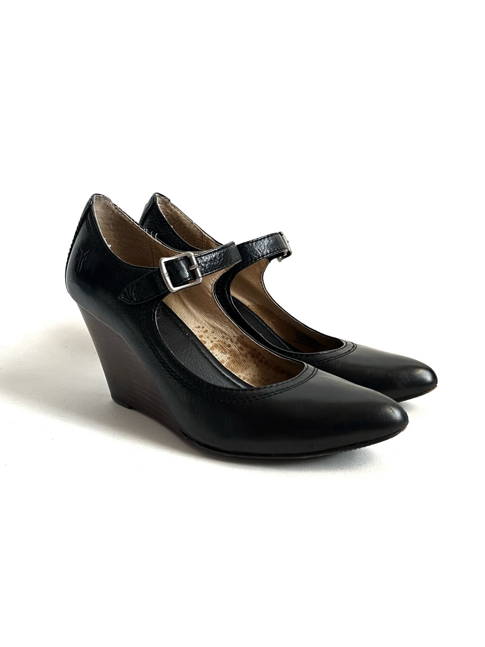 Frye Black Regina Wedge Mary Jane Heels Size 7.5